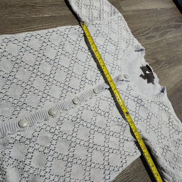 Vintage 70s pastel blue crochet short-sleeved button-up cardigan ✦ coastal grand - Picture 14 of 15